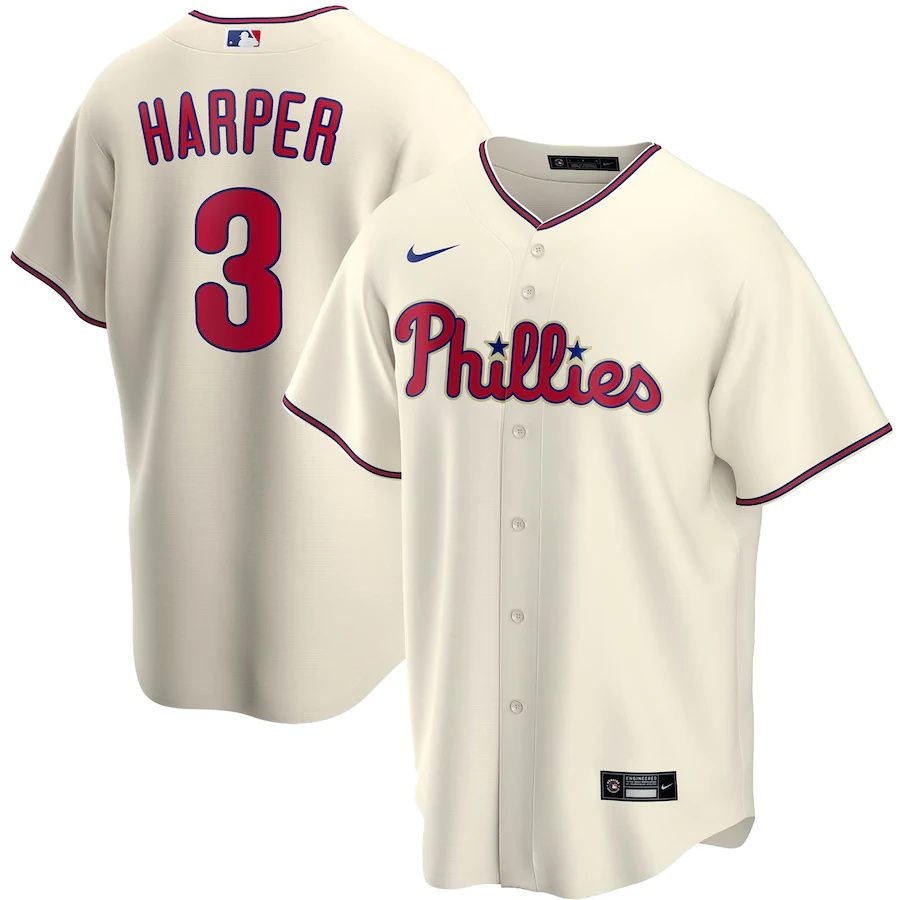 Mens Philadelphia Phillies #3 Bryce Harper Nike Cream Alternate Replica Player Name MLB Jerseys->philadelphia phillies->MLB Jersey